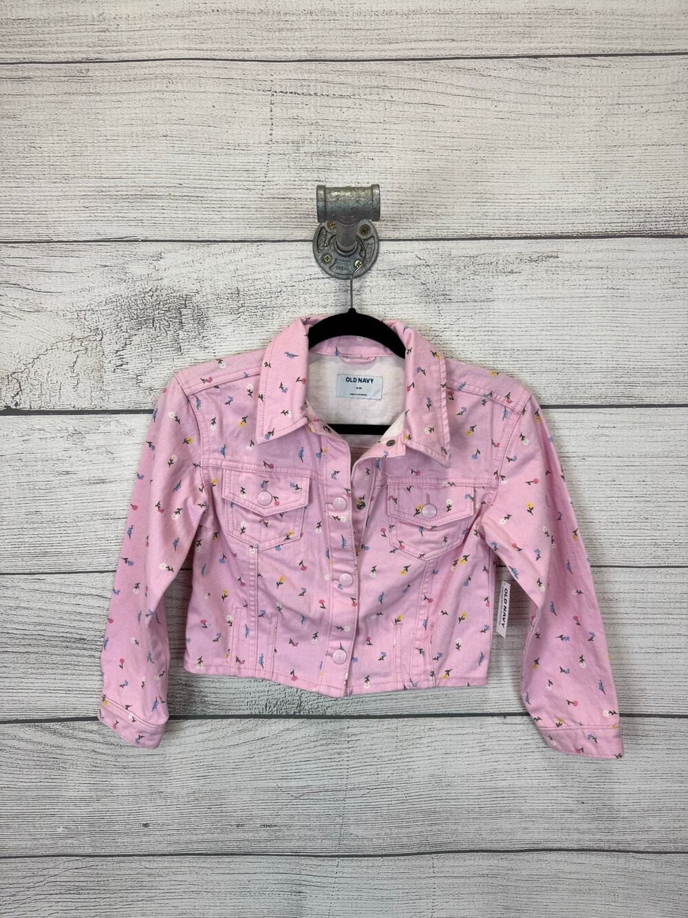 Old Navy Girl's Pink Floral Long Sleeve Jean Jacket Size Medium / 8